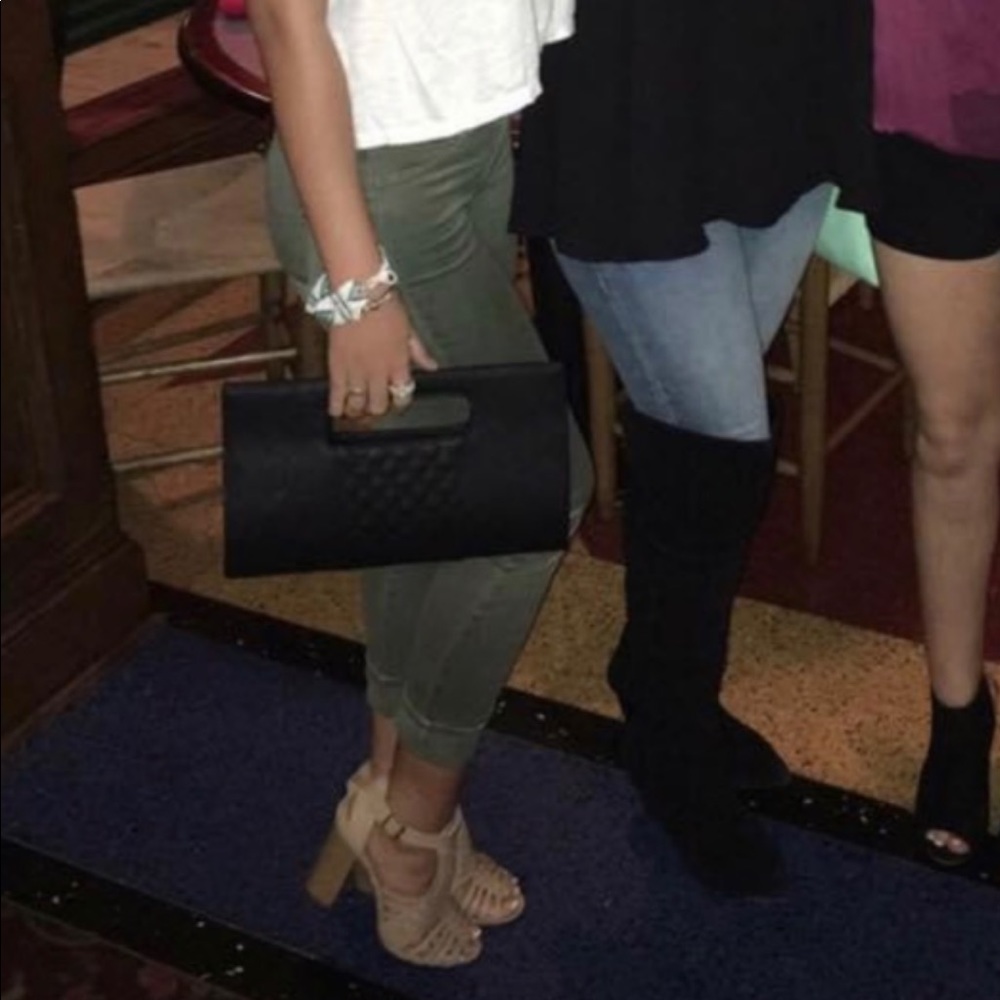 Black leather clutch purse